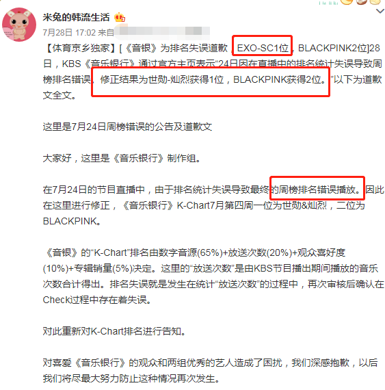 音乐银行道歉:错颁给blackpink的一位,本应该是