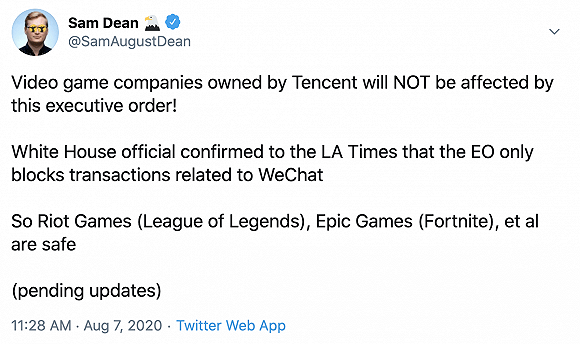 特朗普盯上微信和腾讯，美国一半游戏产业可能