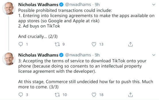 美记者：谷歌和苹果App商店里的TikTok和微信可能