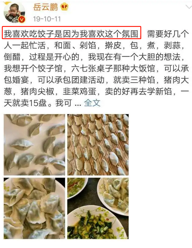 岳云鹏发微博“自问自答”称想吃饺子,粉丝吐